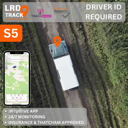 Land Rover on a field with a smartphone app interface and branding text overlay.