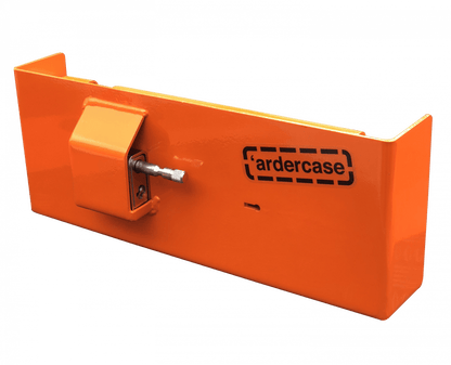 Orange ardercase with a key on a black background
